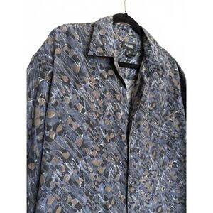 90s Vintage Silk Blue Pattern Short Sleeve Button-Up Shirt Medium